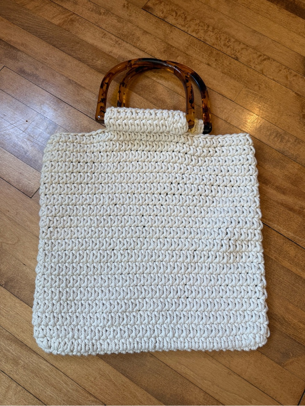aerie Cream Crochet Tote with Tortoiseshell Handles